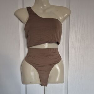 Myra Swim One-Shoulder Brown Bikini Set